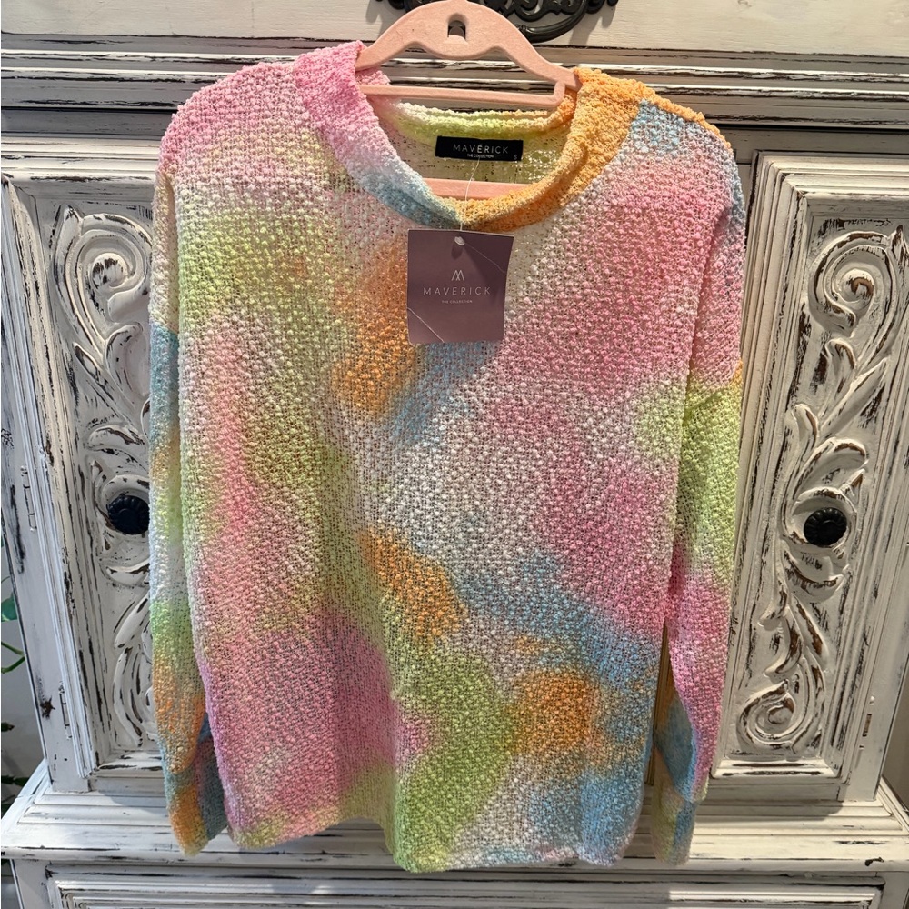 Pastel Tie-Dye Bouclé Crewneck Sweater - Multicolor